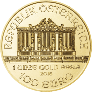 Østrigsk Philharmoniker 1 oz - 31,1 gr år 2015 guldmønt - køb guldmønter til bedste guldpris hos Vitus Guld.