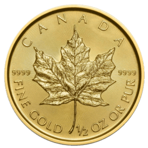 Canadian Maple Leaf Guldmønt 1/2 oz 24 karat År 2022. køb guldbarrer og guldmønter til bedste guldpriser i Danmark. Køb guld online i dag