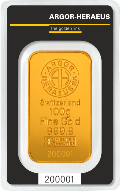 100 gram. guldbarre fra Argor Heraeus - Køb guld og sølv hos Vitus Guld til bedste dagspriser på guld og sølv