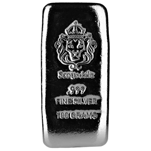 Scottsdale Mint, USA. 100 gr. casted sølvbarre, Vitus Guld forhandler investerings sølvbarre fra Vitus Guld