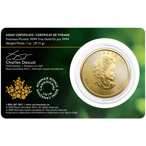 1 oz guldmønt Canadian Single Source Maple Leaf år 2022 - køb dine guldmønter hos Vitus Guld til bedste guldpris