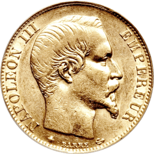 20 Francs - Napoleon III - 900 ‰ 6,39 gr. 21,6 karat. Køb spændende mønter til din samling eller investeringsportefølje hos Vitus Guld. Vores webshop er e-mærket. Vi tilbyder en sikker og professionel handel.