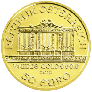Østrigsk Wiener Philharmoniker 1/2 oz 999,9 ‰, 15,55 gr. 24 karat. køb guldmønter til bedste guldpriser hos Vitus Guld
