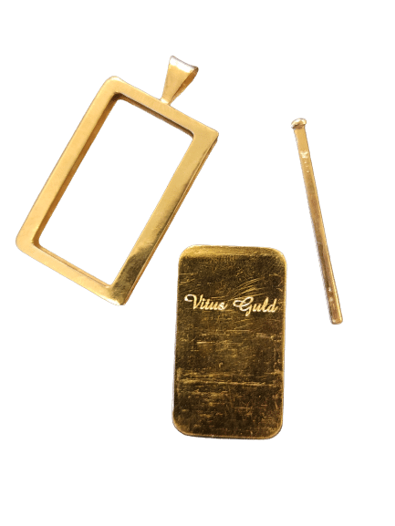 Guldbarre Ramme vedhæng til 2 gr guldbarre - designet og produceret af Vitus Guld - perfekte gave idé
