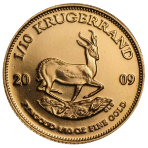 Cirkuleret 1/10 oz Sydafrikansk Krugerrand 2009. Køb guldmønter online hos Vitus Guld i dag og lås guldprisen.