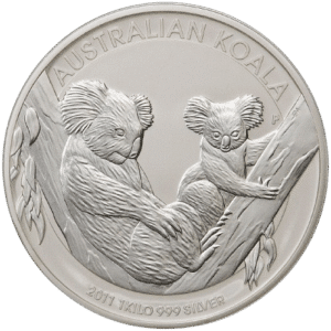 Koala Sølvmønt år 2011 - 1000 gr 999 ‰, 1 kg Finsølv - Cirkulere vare til markedets bedste sølvpris