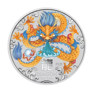 Lunar Dragon 1 oz sølvmønt med farveprint 31,1 gr køb guld og sølv til markedets bedste priser