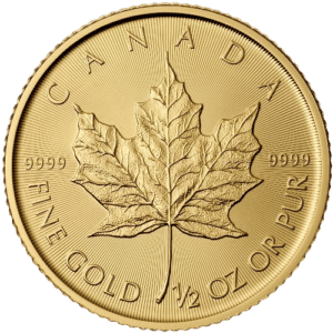 Canadian Maple Leaf Guldmønt 1/2 oz 999,9 ‰, 15,55 gr. 24 karat. Køb guldmønter fra Vitus Guld - Danmarks Største guldhandler af guldmønter.