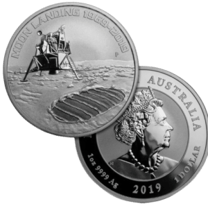 Moon landing sølvmønt år 1969-2019 - køb sølvmønter til bedste sølvpriser.
