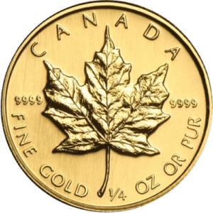 10$ Canadian Maple Leaf Guldmønt, 1/4 oz 7,775 gr., 24 karat 999,9 ‰ – År 1988. Køb guldmønter fra Vitus Guld - Danmarks Største guldhandler af guldmønter.
