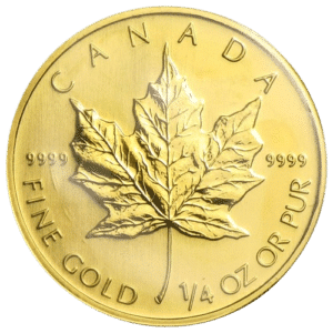 10$ Canadian Maple Leaf Guldmønt, 1/4 oz 7,775 gr., 24 karat 999,9 ‰ – År 2008. Køb guldmønter fra Vitus Guld - Danmarks Største guldhandler af guldmønter.