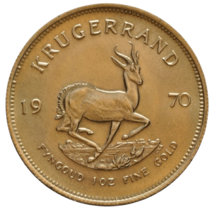 Cirkuleret 1 oz guldmønt Krugerrand årgang 1970. Køb investeringsguldmønter online hos Vitus Guld i dag og få tilsendt eller afhent selv.