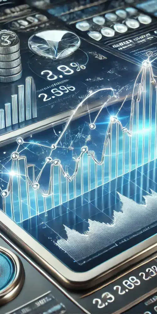 DALL·E 2025-03-11 13.06.28 - A realistic silver price graph displayed on a high-tech digital screen. The graph shows fluctuating silver prices with glowing blue and silver lines,